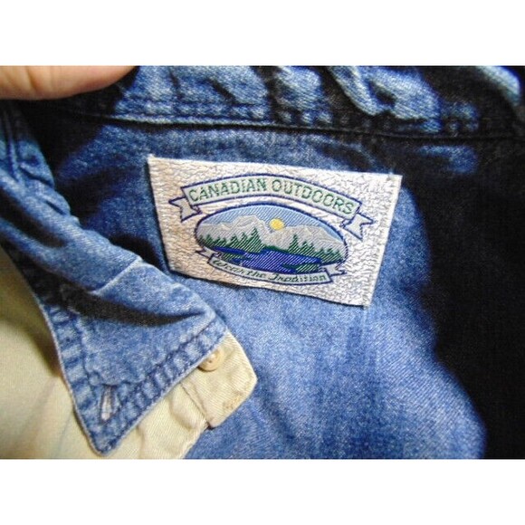 Vtg. Canadian Outdoors Long-Sleeve Button Shirt Embroidered Moose Khaki/Denim XL - Picture 11 of 13